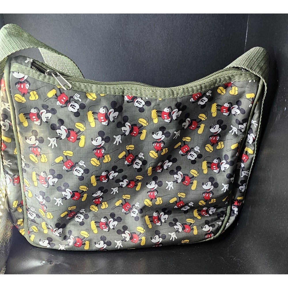 Disney Mickey Mouse Shoulder Bag/lunch Purse Olive Green‎ All Over Print
